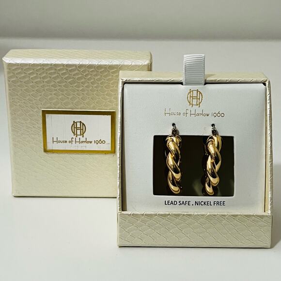 New House of Harlow 1960 Twisted Hoop Earrings in Gold - Picture 5 of 7